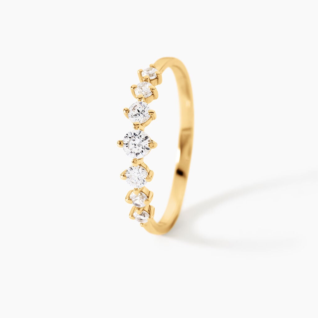 Bague Sunday Argent Dor&eacute; A L'Or 750/1000 Oxyde De Zirconium - Bagues solitaires Femme | Histoire d&rsquo;Or