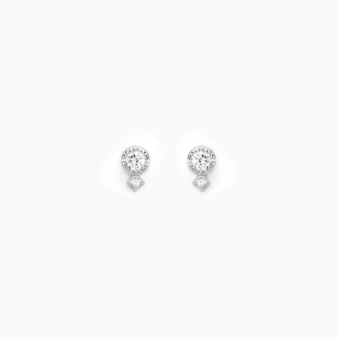 Boucles D'oreilles Puces Jill Argent Blanc Oxyde De Zirconium - Boucles d'oreilles fantaisie Femme | Histoire d’Or