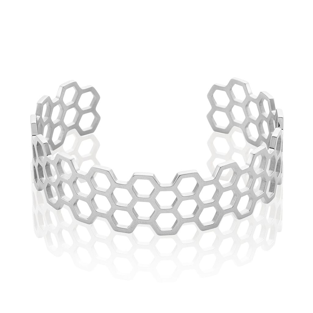 Bracelet Jonc Ouvert Acier Blanc Buglose - Bracelets joncs Femme | Histoire d&rsquo;Or
