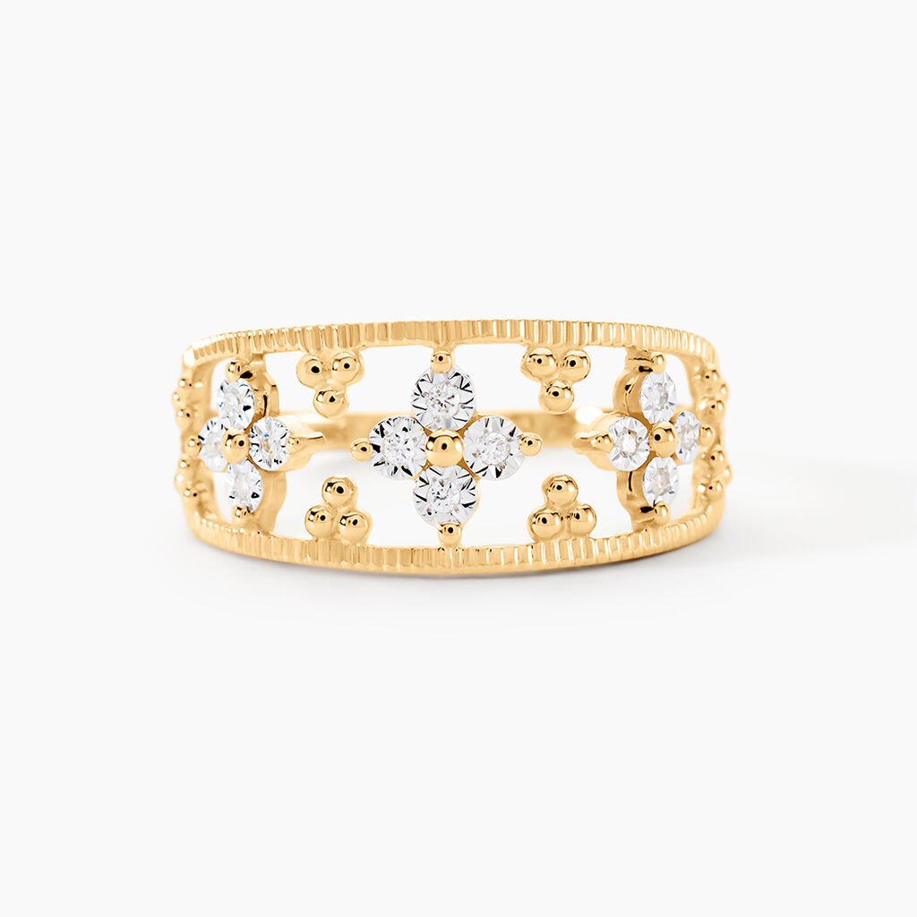 Bague Or Jaune Eternal Spring 3 Fleurs Diamants - Bagues solitaires Femme | Histoire d&rsquo;Or