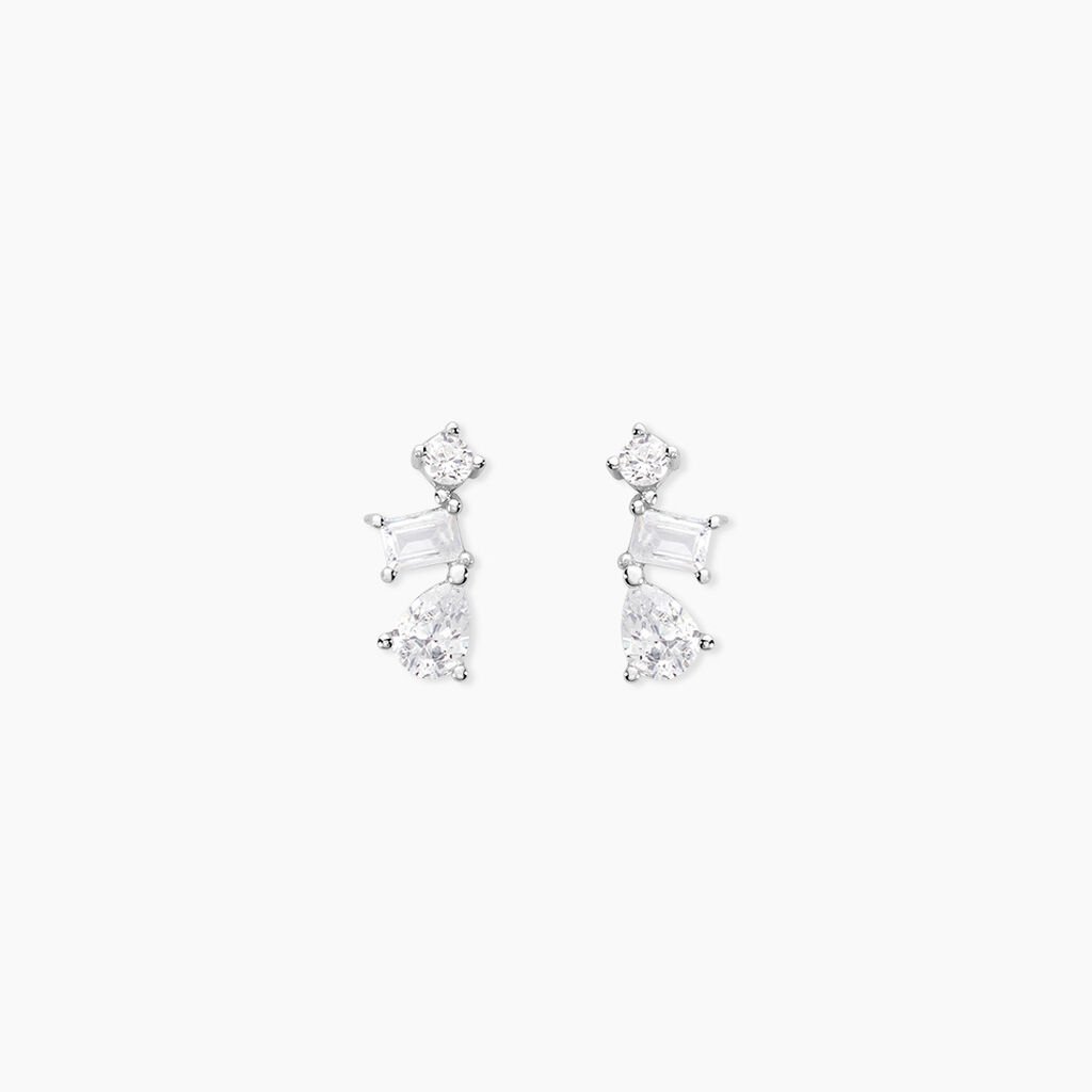 Boucles D'oreilles Puces Chadia Argent Blanc Oxyde De Zirconium - Boucles d'oreilles fantaisie Femme | Histoire d’Or