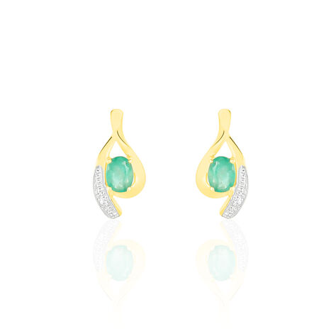 Boucles D'oreilles Puces Sagesse Or Jaune Emeraude Et Diamant - Clous d'oreilles Femme | Histoire d’Or