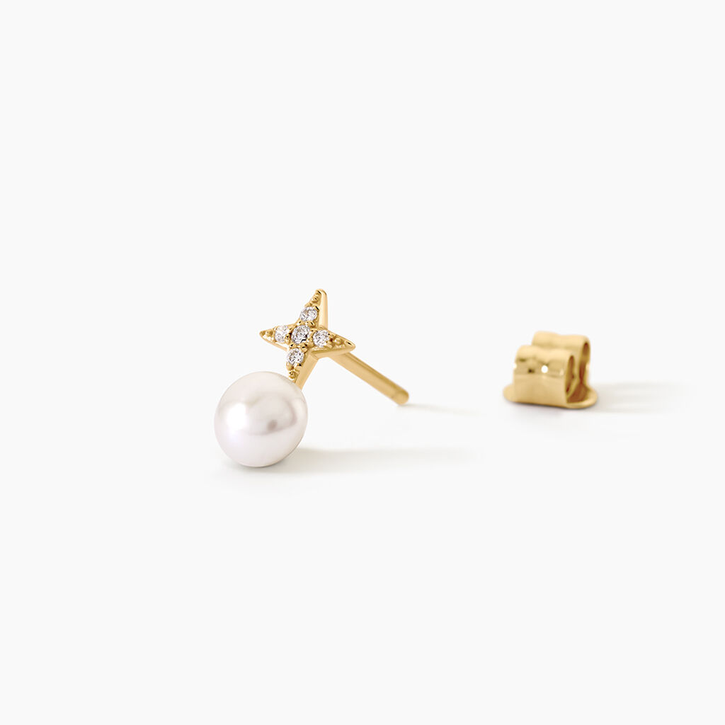 Boucles D'Oreilles Puces Kalpana Argent Dor&eacute; A L'Or 750/1000 Perle De Culture Oxyde De Zirconium - Boucles d'oreilles fantaisie Femme | Histoire d&rsquo;Or