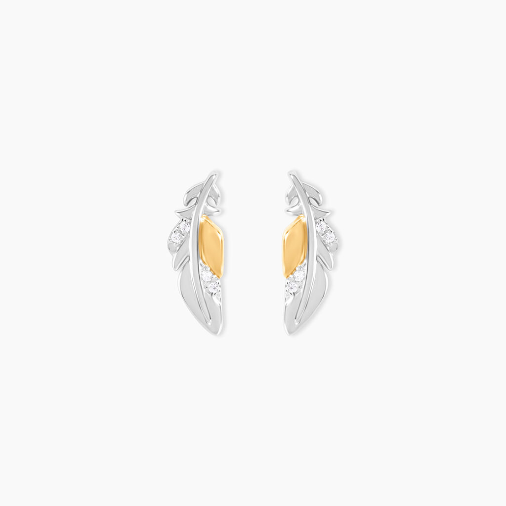 Boucles D'Oreilles Puces Or Jaune et Argent Blanc Oxyde De Zirconium - Clous d'oreilles Femme | Histoire d’Or