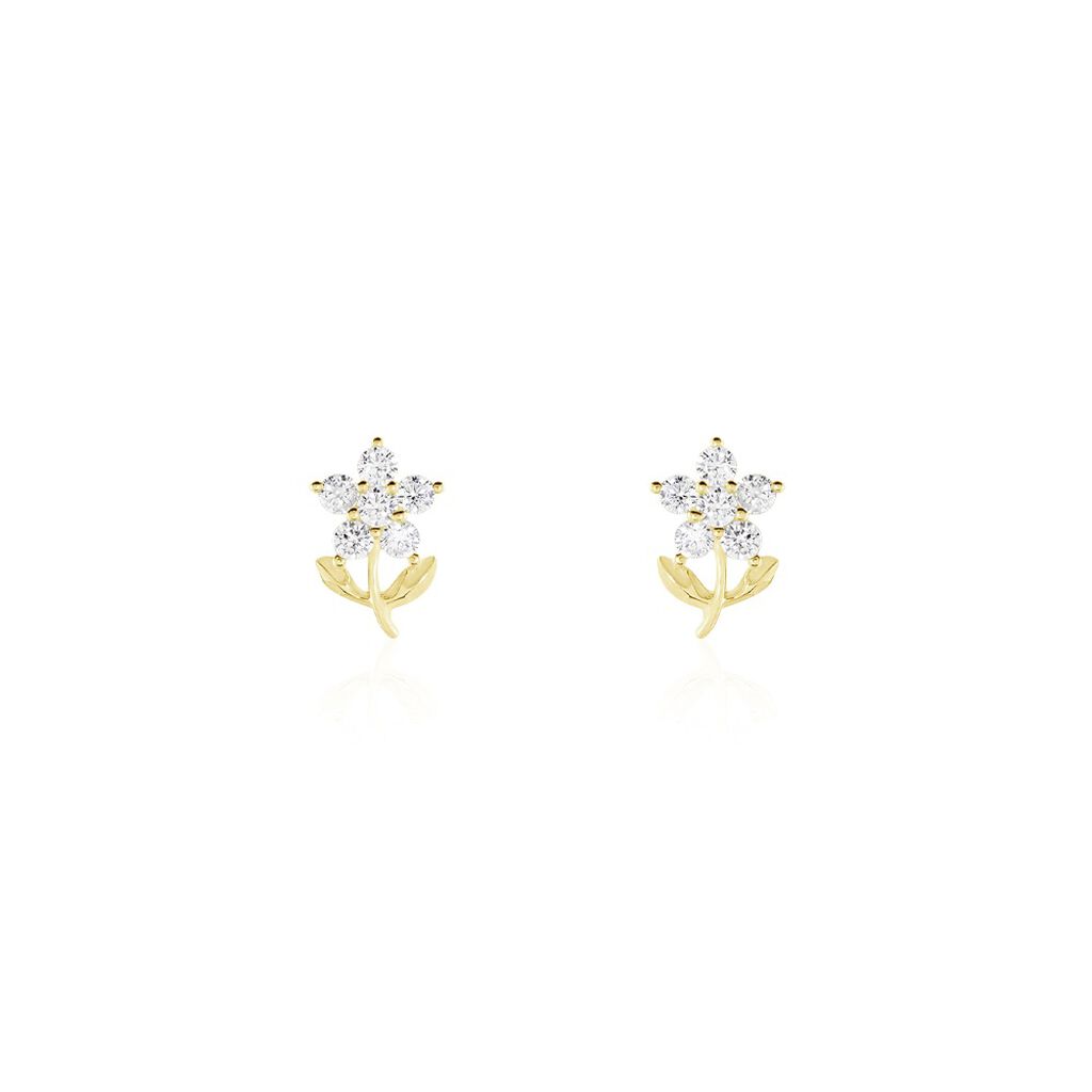 Boucles D'oreilles Puces Eleanor Fleur Or Jaune Oxyde De Zirconium - Clous d'oreilles Famille | Histoire d’Or