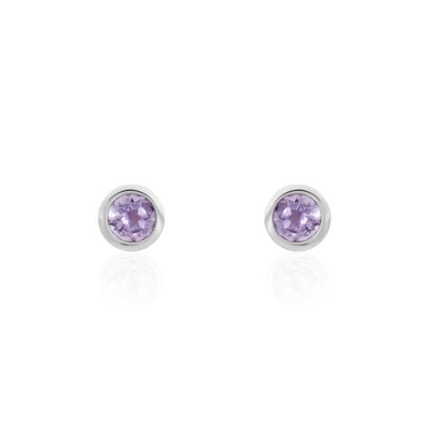 Boucles D'oreilles Puces Edy Serti Clos Or Blanc Amethyste - Clous d'oreilles Femme | Histoire d’Or