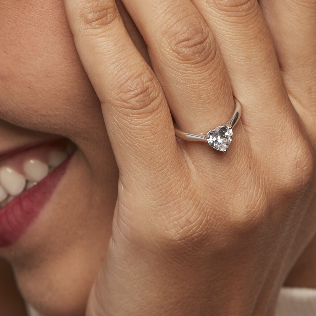 Bague Solitaire Geranium Argent Blanc Oxyde De Zirconium - Bagues solitaires Femme | Histoire d’Or