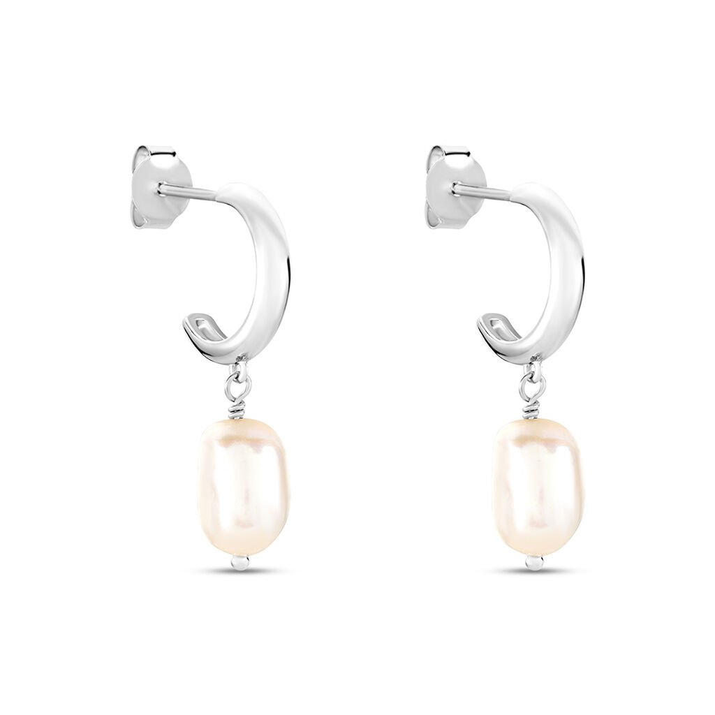 Cr&eacute;oles Petia Argent Blanc Perle De Culture - Boucles d'oreilles cr&eacute;oles Femme | Histoire d&rsquo;Or