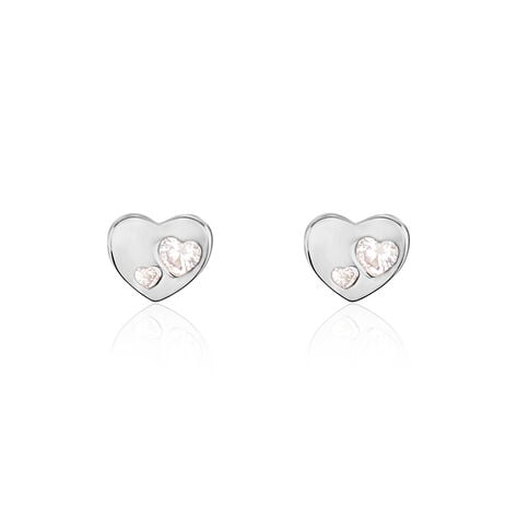Boucles D'oreilles Puces Daria Coeur Plein Or Blanc Oxyde De Zirconium - Clous d'oreilles Femme | Histoire d&rsquo;Or