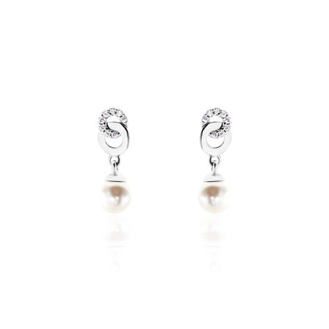 Boucles D'oreilles Pendantes Paqueretteae Argent Blanc Perle Culture - Boucles d'oreilles fantaisie Femme | Histoire d’Or