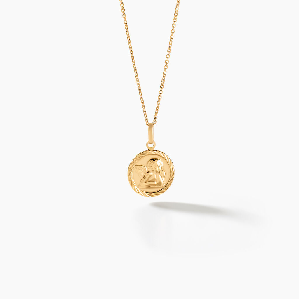 Pendentif Ange Rond Sable Or Jaune - Pendentifs Baptême Famille | Histoire d’Or