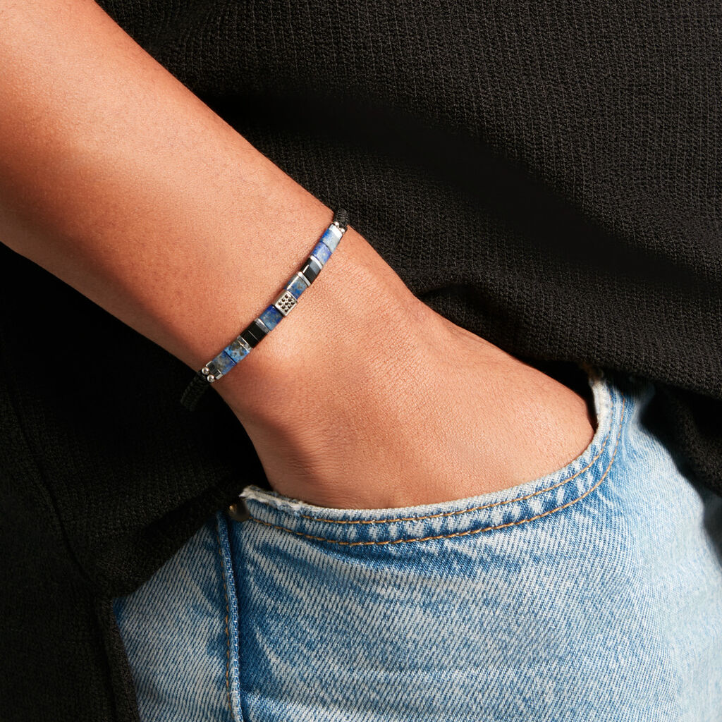 Bracelet Jourdan Jahan Acier Argent&eacute; Lapis Lazuli Agate - Bracelets cha&icirc;ne Homme | Histoire d&rsquo;Or