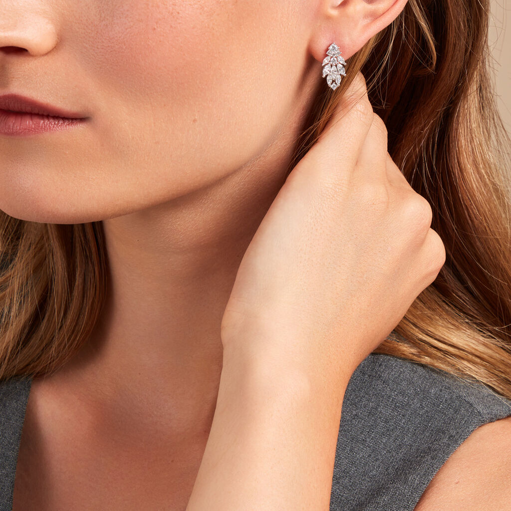 Boucles D'oreilles Pendantes Marquis Or Blanc Oxyde De Zirconium - Boucles d'oreilles pendantes Femme | Histoire d’Or