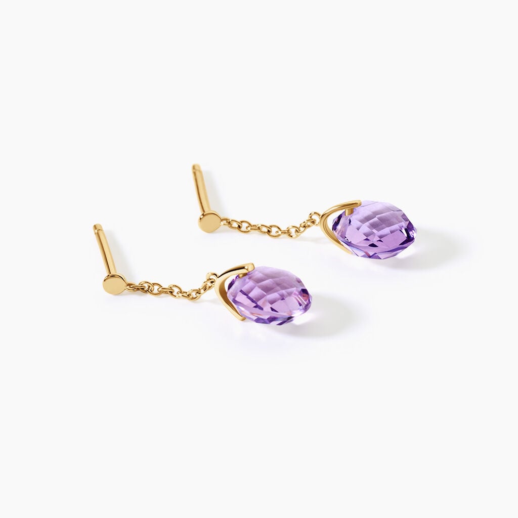Boucles D'Oreilles Pendantes Ludmille Argent Dor&eacute; A L'Or 750/1000 Am&eacute;thyste - Boucles d'oreilles pendantes Femme | Histoire d&rsquo;Or