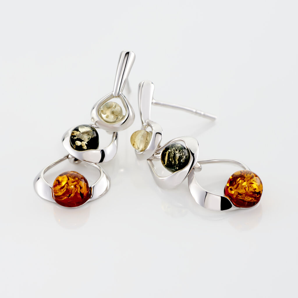 Boucles D'oreilles Pendantes Agneta Argent Blanc Ambre - Boucles d'oreilles fantaisie Femme | Histoire d’Or