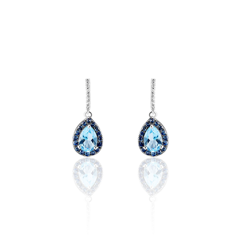 Boucles D'oreilles Puces Kenza Or Blanc Topaze Et Saphir Et Diamant - Boucles d'oreilles pendantes Femme | Histoire d’Or