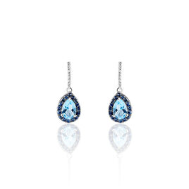 Boucles D'oreilles Puces Kenza Or Blanc Topaze Et Saphir Et Diamant - Boucles d'oreilles pendantes Femme | Histoire d’Or