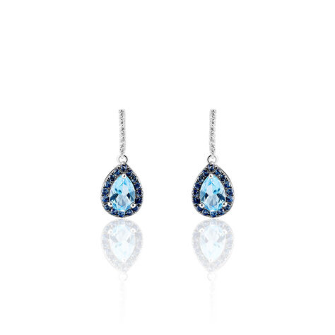 Boucles D'oreilles Puces Kenza Or Blanc Topaze Et Saphir Et Diamant - Boucles d'oreilles pendantes Femme | Histoire d’Or