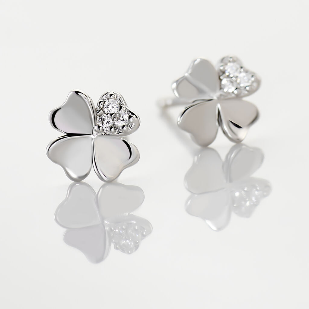 Boucles D'oreilles Puces Luce Argent Blanc Oxyde De Zirconium - Boucles d'oreilles fantaisie Femme | Histoire d&rsquo;Or
