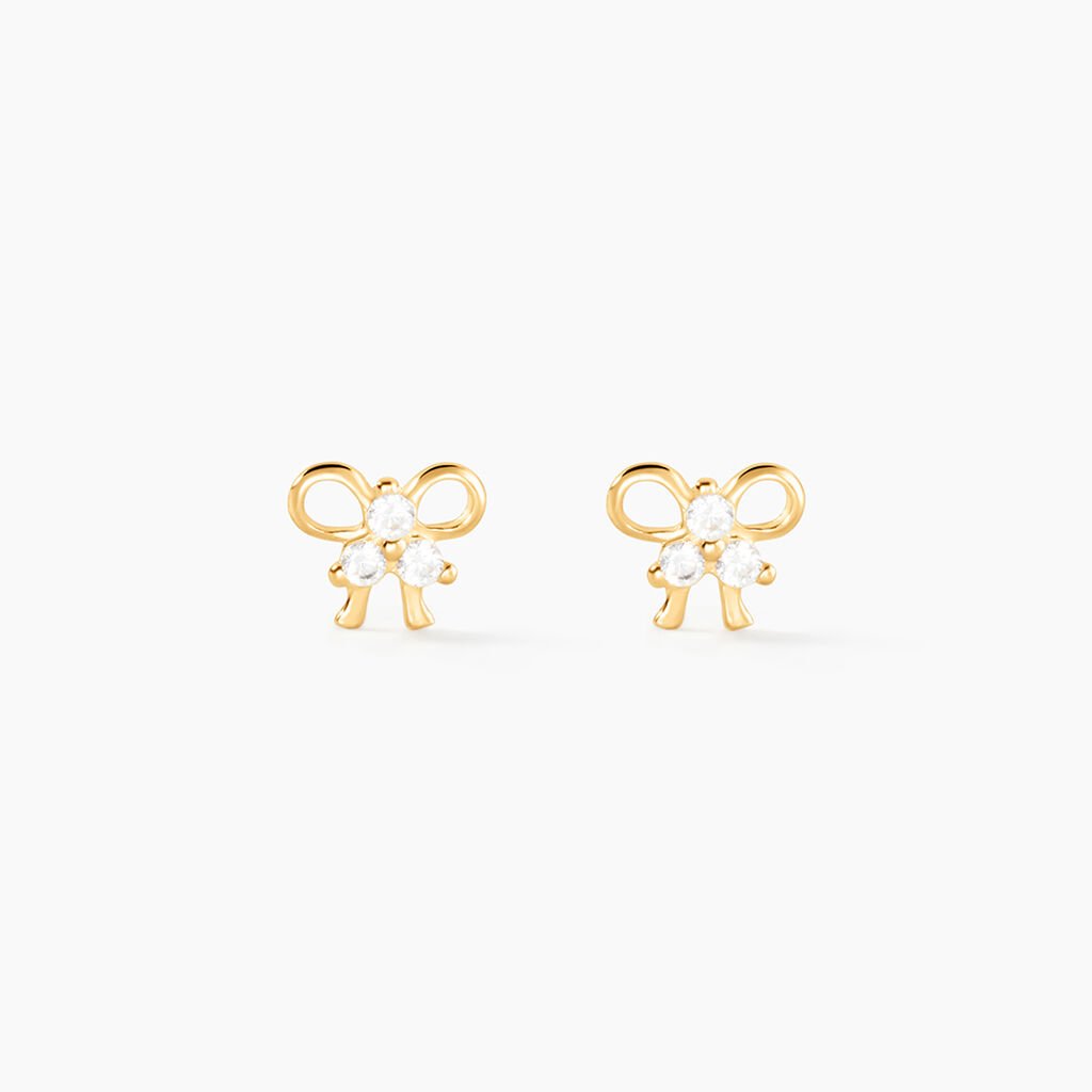 Boucles D'oreilles Puces Darina Noeud Or Jaune Oxyde De Zirconium - Clous d'oreilles Famille | Histoire d&rsquo;Or
