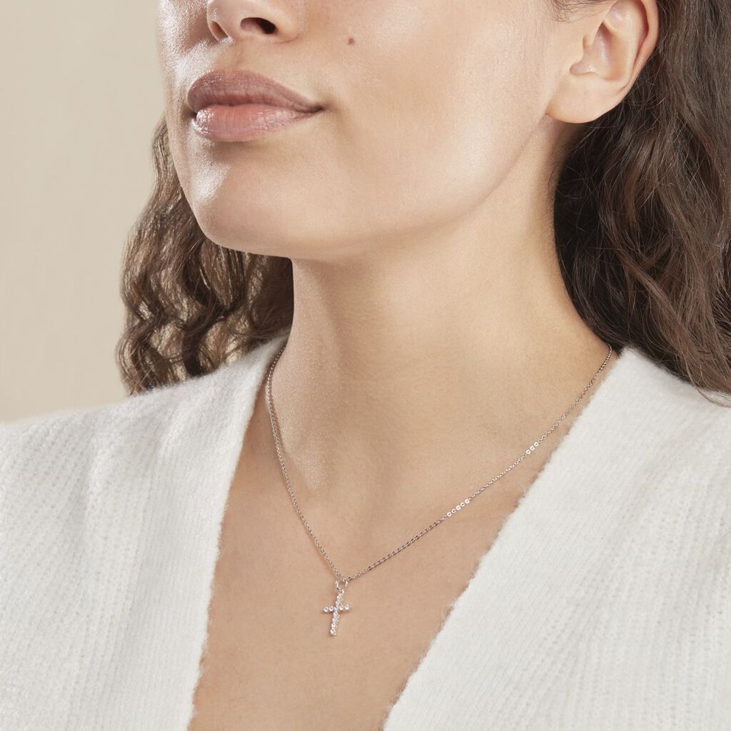 Collier Norine Argent Blanc Oxyde De Zirconium - Colliers Croix Femme | Histoire d’Or