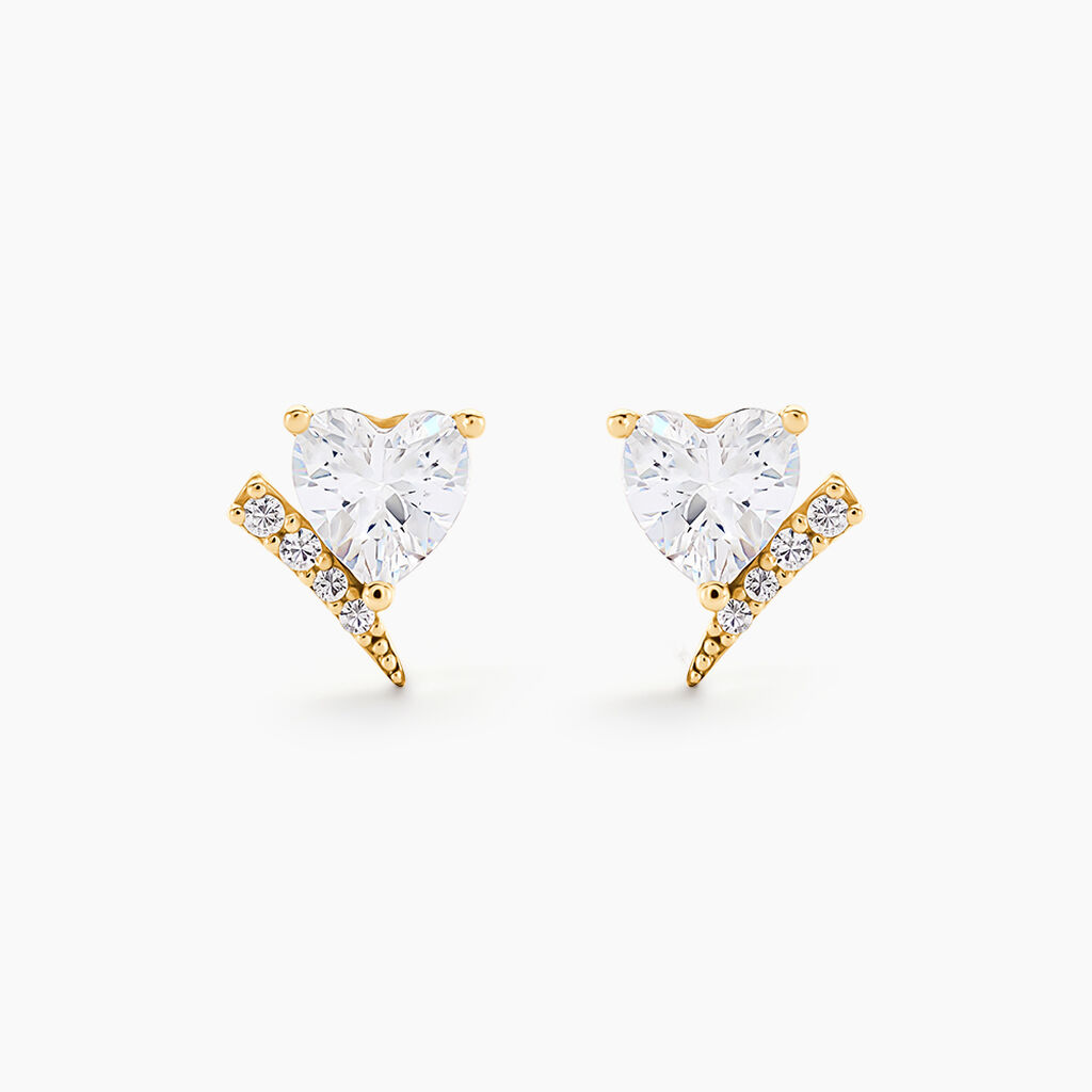 Boucles D'Oreilles Puces Rodolph Or Jaune Oxyde De Zirconium - Clous d'oreilles Femme | Histoire d&rsquo;Or