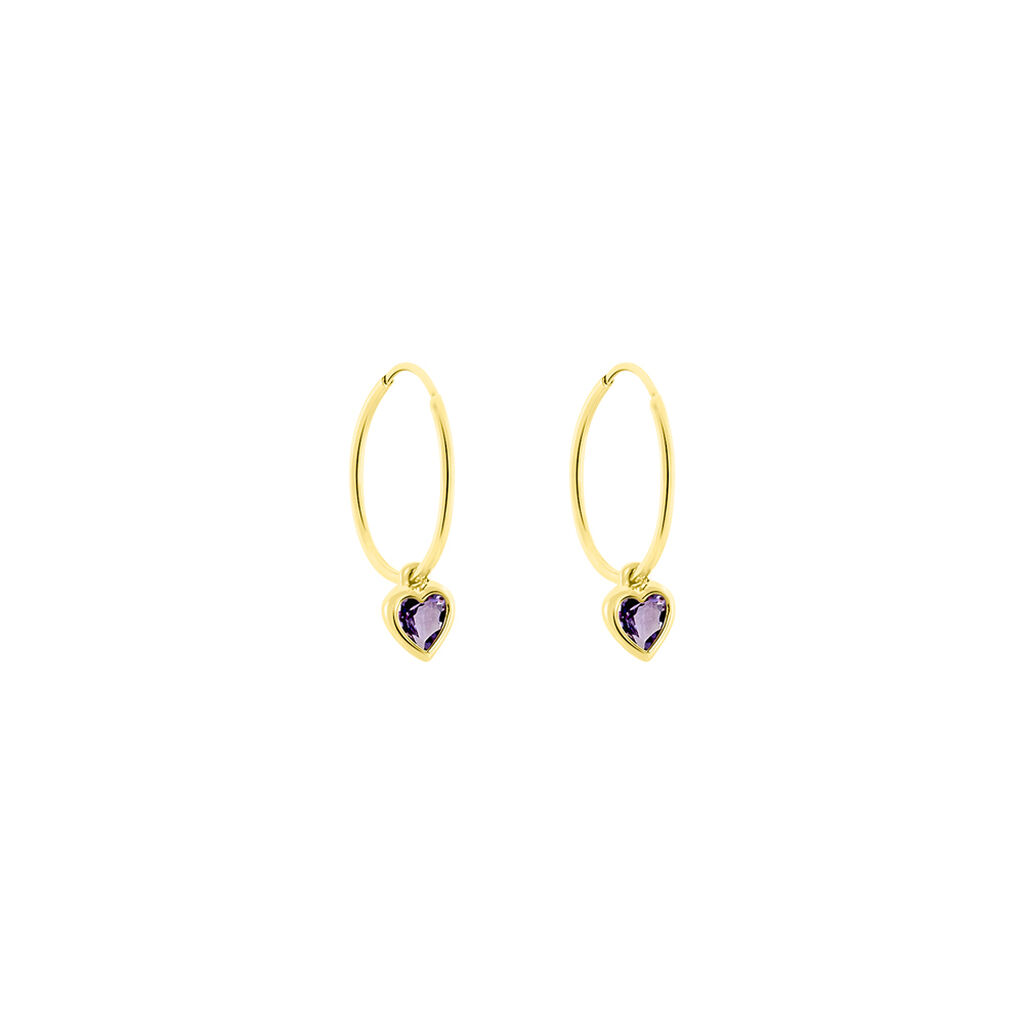 Cr&eacute;oles Marsie Coeur Or Jaune Amethyste - Boucles d'oreilles cr&eacute;oles Femme | Histoire d&rsquo;Or