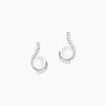 Boucles D'oreilles Puces Cassiopea Or Blanc Oxyde Et Perle De Culture - Clous d'oreilles Femme | Histoire d&rsquo;Or