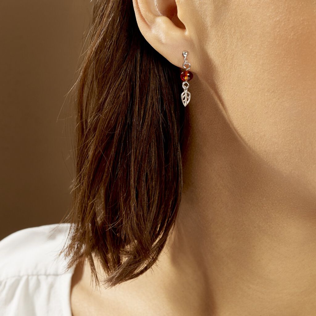 Boucles D'oreilles Pendantes Nolana Argent Blanc Ambre - Boucles d'oreilles fantaisie Femme | Histoire d’Or