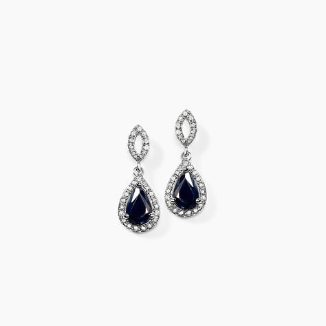 Boucles D'oreilles Puces Sissi Or Blanc Saphir Et Diamant - Boucles d'oreilles pendantes Femme | Histoire d&rsquo;Or