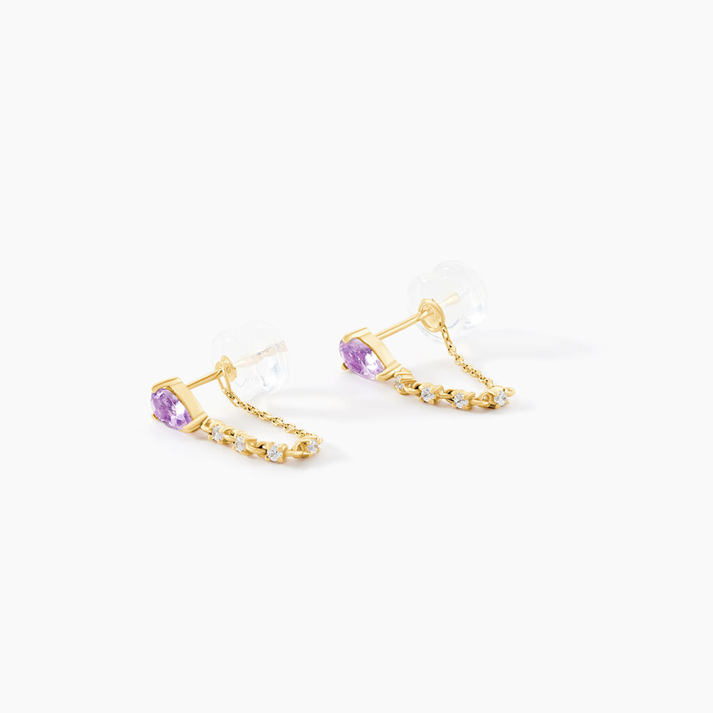 Boucles D'Oreilles Pendantes Jardin Secret Or Jaune Am&eacute;thyste Oxyde De Zirconium - Boucles d'oreilles pendantes Femme | Histoire d&rsquo;Or