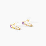 Boucles D'Oreilles Pendantes Jardin Secret Or Jaune Am&eacute;thyste Oxyde De Zirconium - Boucles d'oreilles pendantes Femme | Histoire d&rsquo;Or