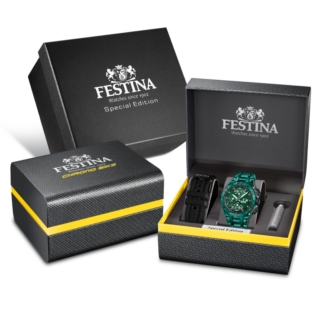 Coffret De Montre Festina Chrono Bike Edition Speciale Vert - F&ecirc;te des p&egrave;res Homme | Histoire d&rsquo;Or