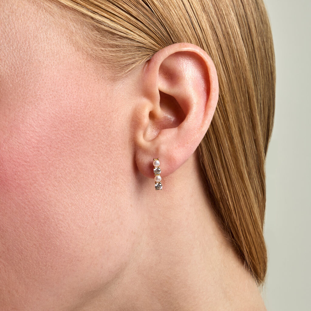 Boucles D'Oreilles Puces Helena Argent Dor&eacute; A L'Or 750/1000 Perle De Culture Oxyde De Zirconium - Clous d'oreilles Femme | Histoire d&rsquo;Or