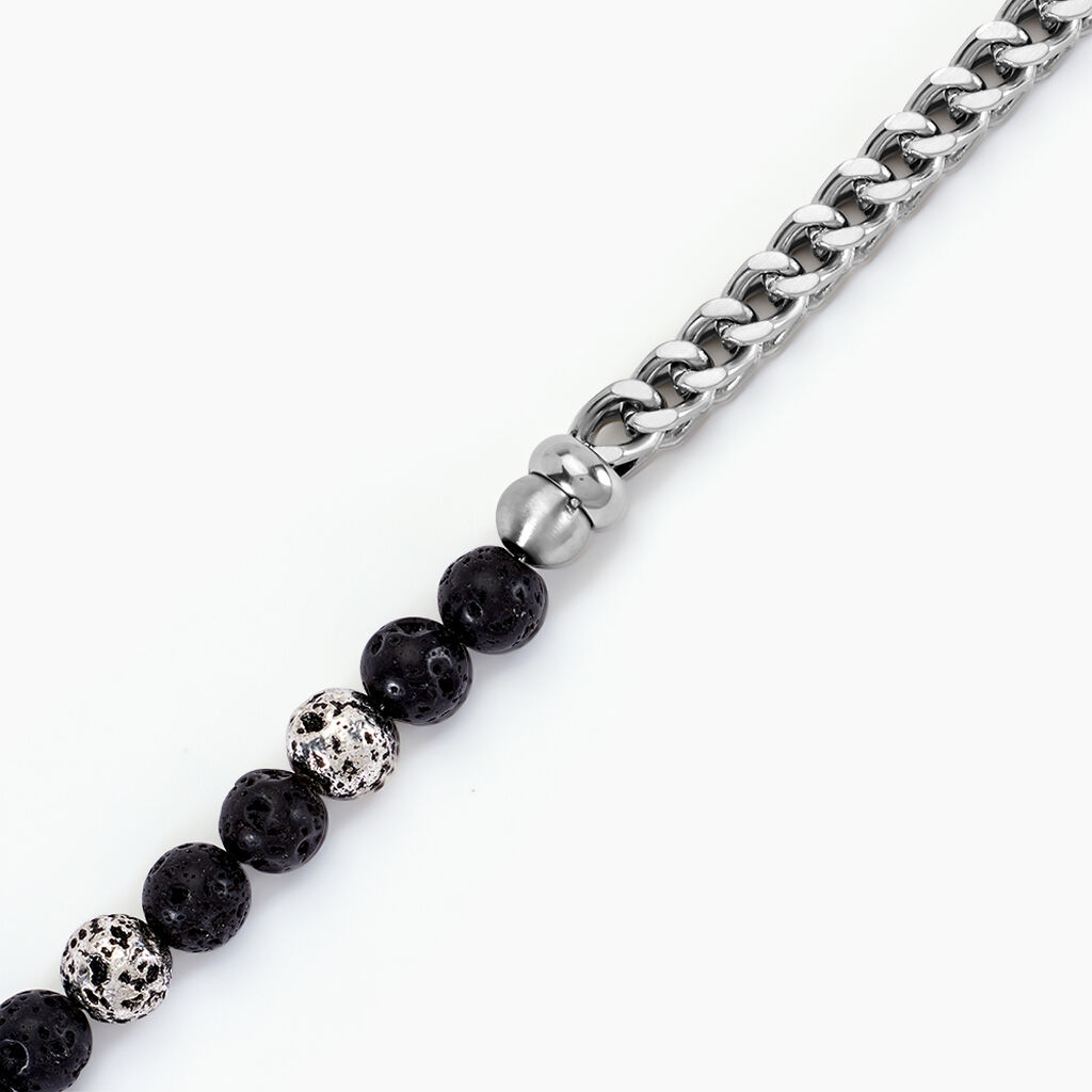 Bracelet Kiyo Acier Blanc Pierre De Lave - Bracelets Homme | Histoire d&rsquo;Or