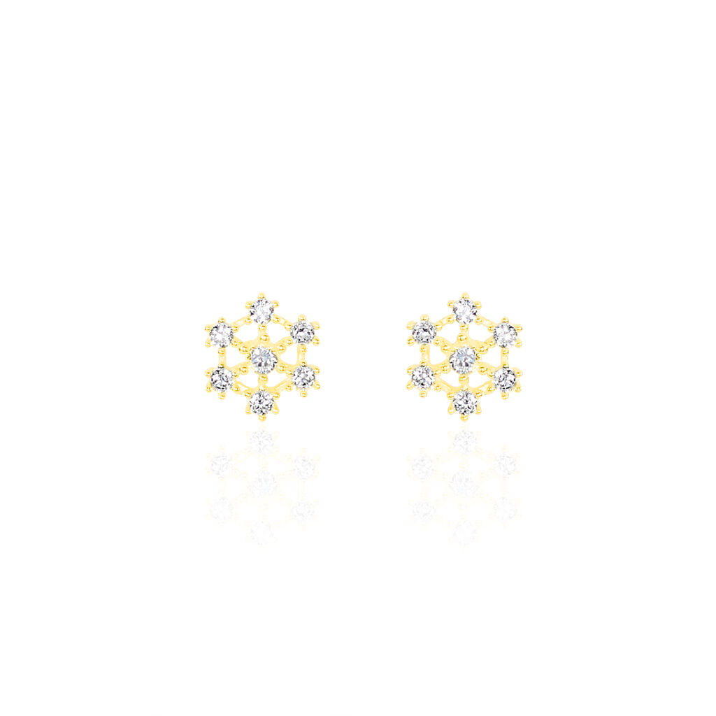 Boucles D'oreilles Puces Eileen Flocon Or Jaune Oxyde De Zirconium - Clous d'oreilles Femme | Histoire d’Or