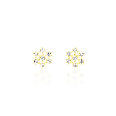 Boucles D'oreilles Puces Eileen Flocon Or Jaune Oxyde De Zirconium - Clous d'oreilles Femme | Histoire d’Or