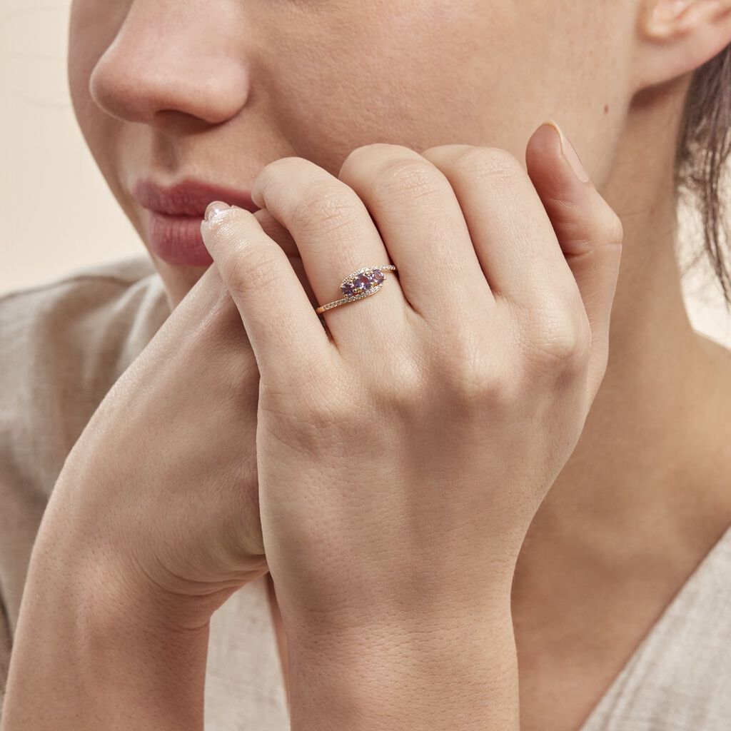 Bague Chloe Or Jaune Amethyste Et Oxyde De Zirconium - Bagues solitaires Femme | Histoire d’Or