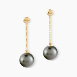 Boucles D'oreilles Puces Marie-noela Or Jaune Perle De Tahiti - Boucles d'oreilles pendantes Femme | Histoire d’Or