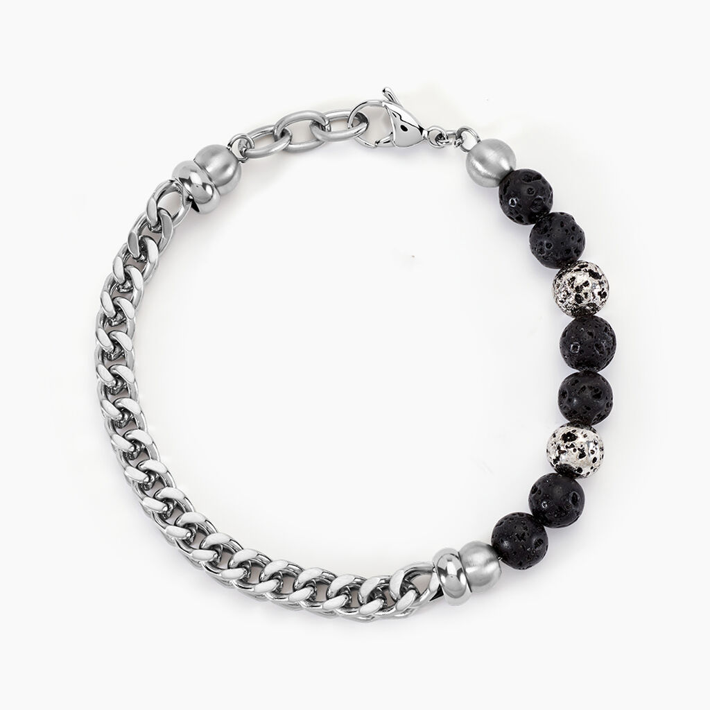 Bracelet Kiyo Acier Blanc Pierre De Lave - Bracelets Homme | Histoire d&rsquo;Or