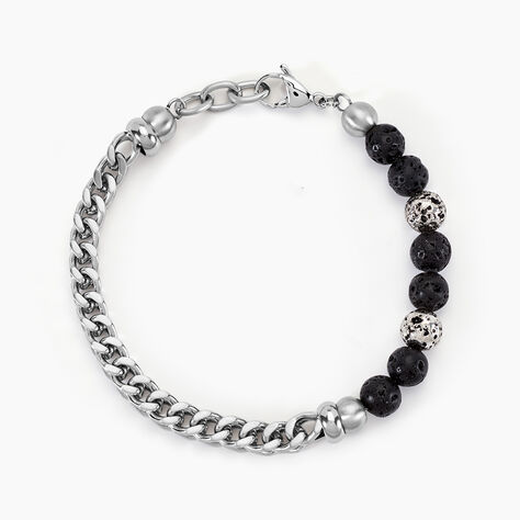 Bracelet Kiyo Acier Blanc Pierre De Lave - Bracelets Homme | Histoire d&rsquo;Or