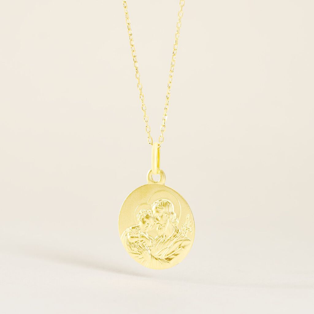 Medaille Or Jaune Christ Et Enfant - Pendentifs Baptême Famille | Histoire d’Or