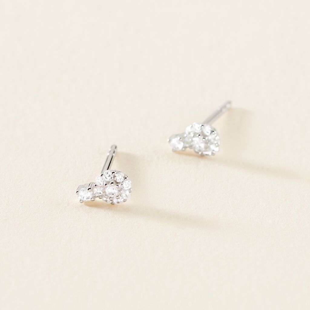Boucles D'oreilles Puces Melyna Argent Blanc Oxyde De Zirconium - Boucles d'oreilles fantaisie Femme | Histoire d’Or