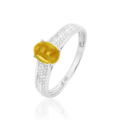 Bague Crista Or Blanc Citrine Et Diamant - Bagues solitaires Femme | Histoire d&rsquo;Or