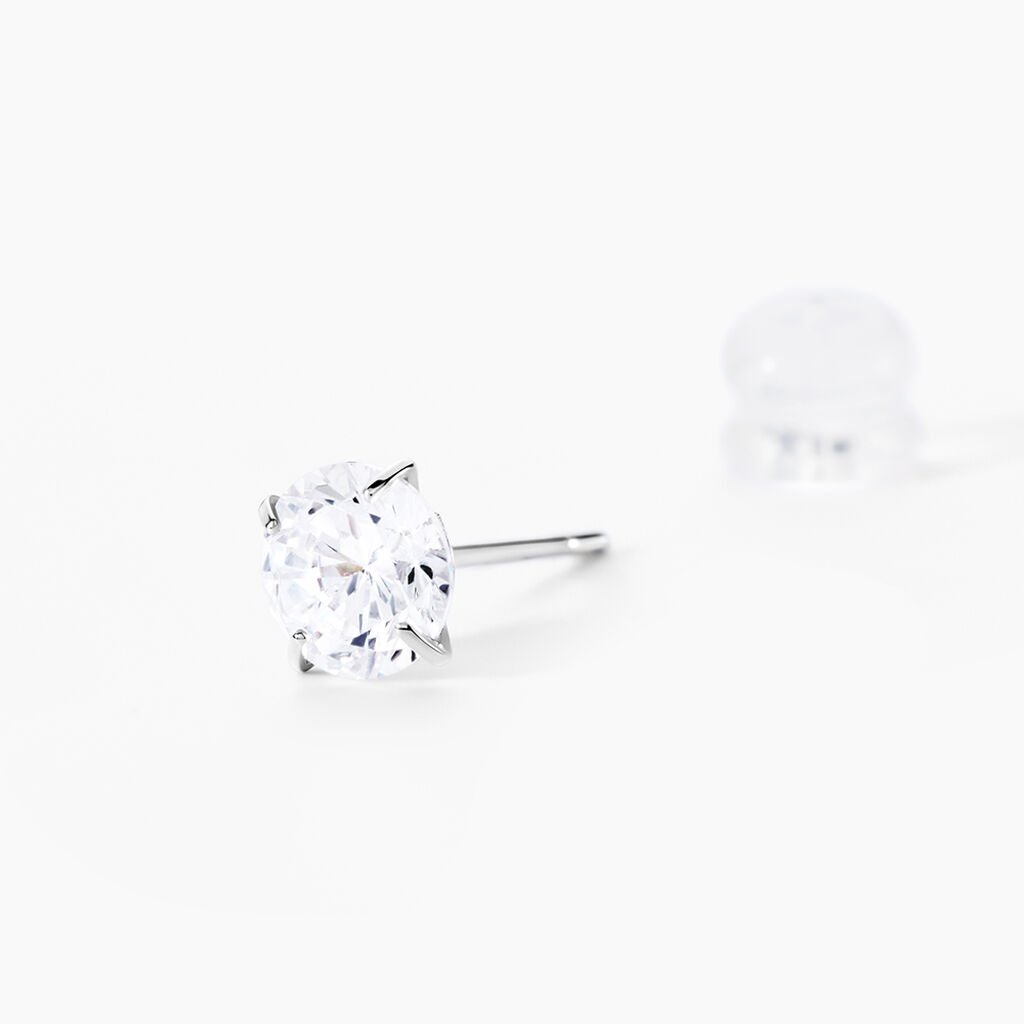 Boucles D'oreilles Puces Or Blanc Katherina Oxyde De Zirconium - Clous d'oreilles Femme | Histoire d&rsquo;Or