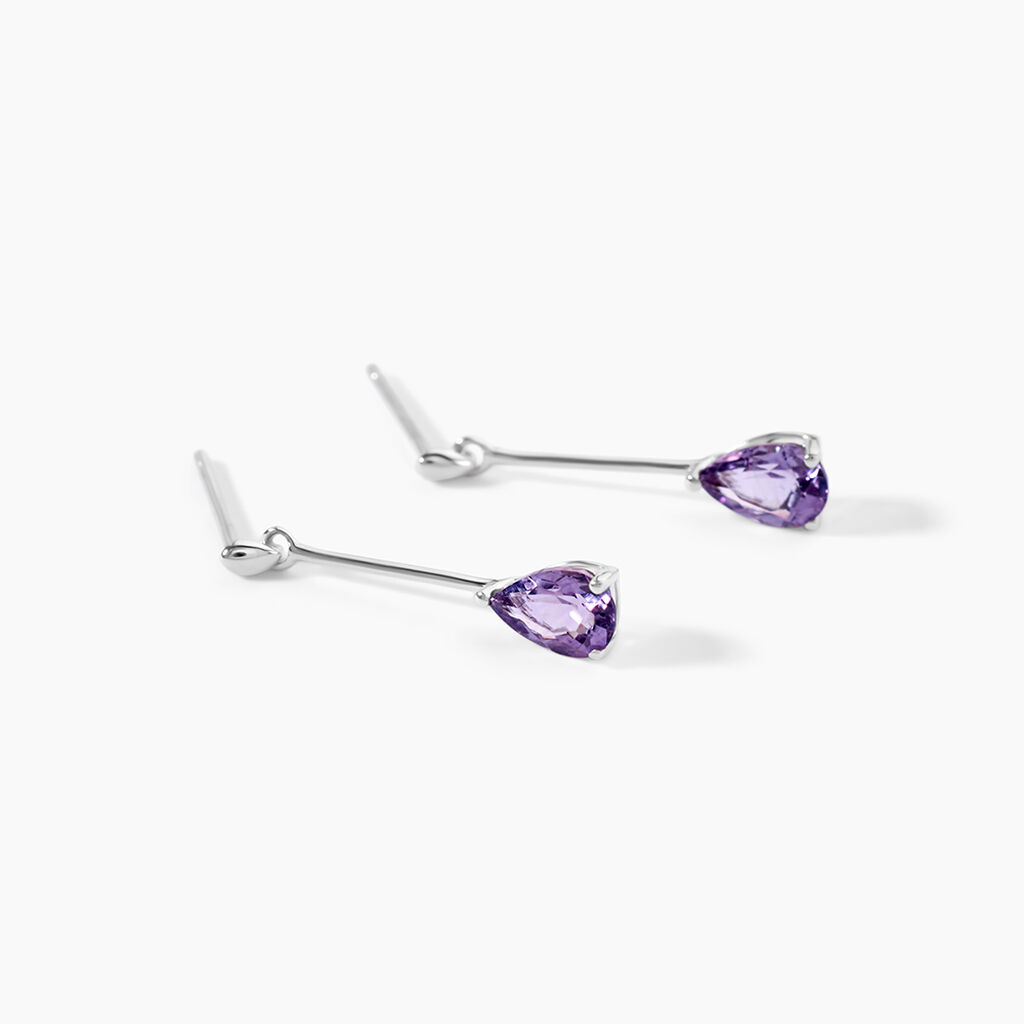 Boucles D'oreilles Pendantes Goutte Or Blanc Amethyste - Boucles d'oreilles pendantes Femme | Histoire d&rsquo;Or