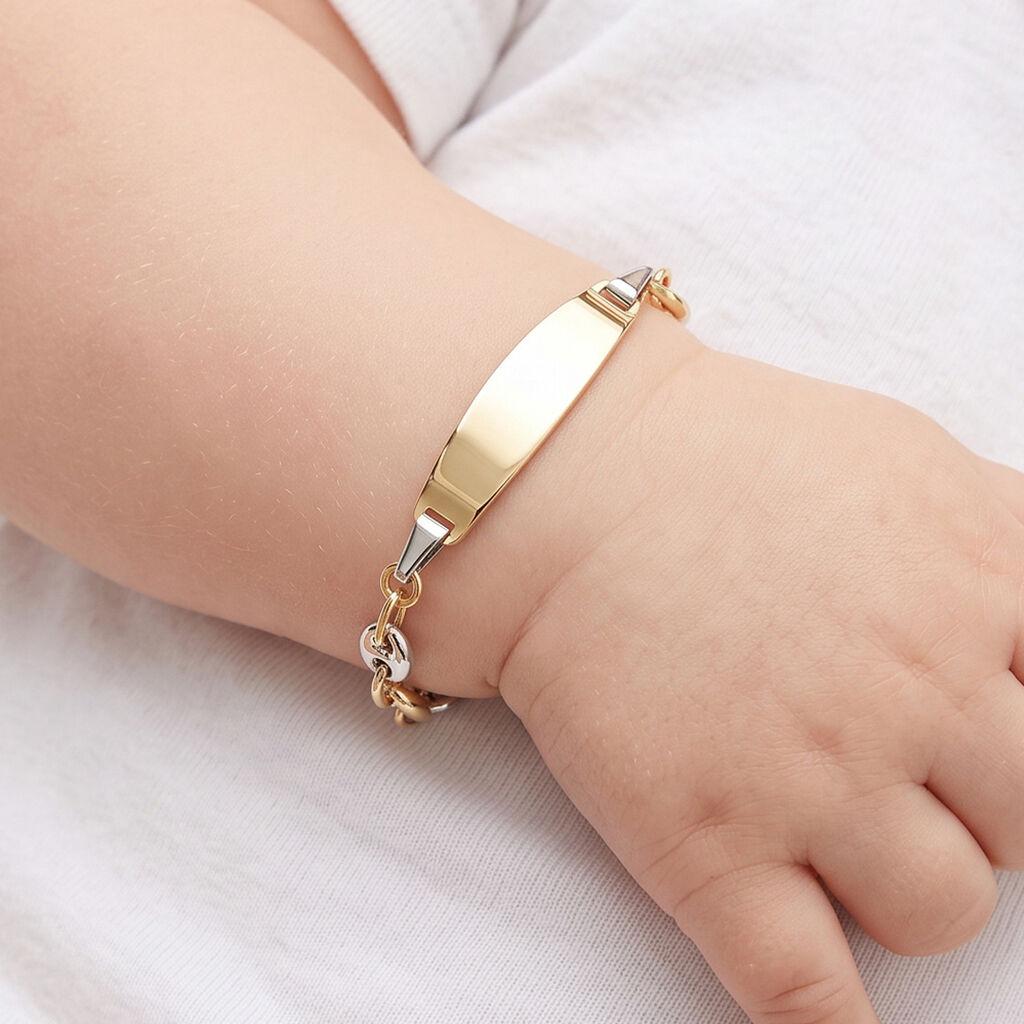 Bracelet Identit&eacute; Evin Maille Grain De Cafe Or Bicolore - Bracelets Communion Enfant | Histoire d&rsquo;Or
