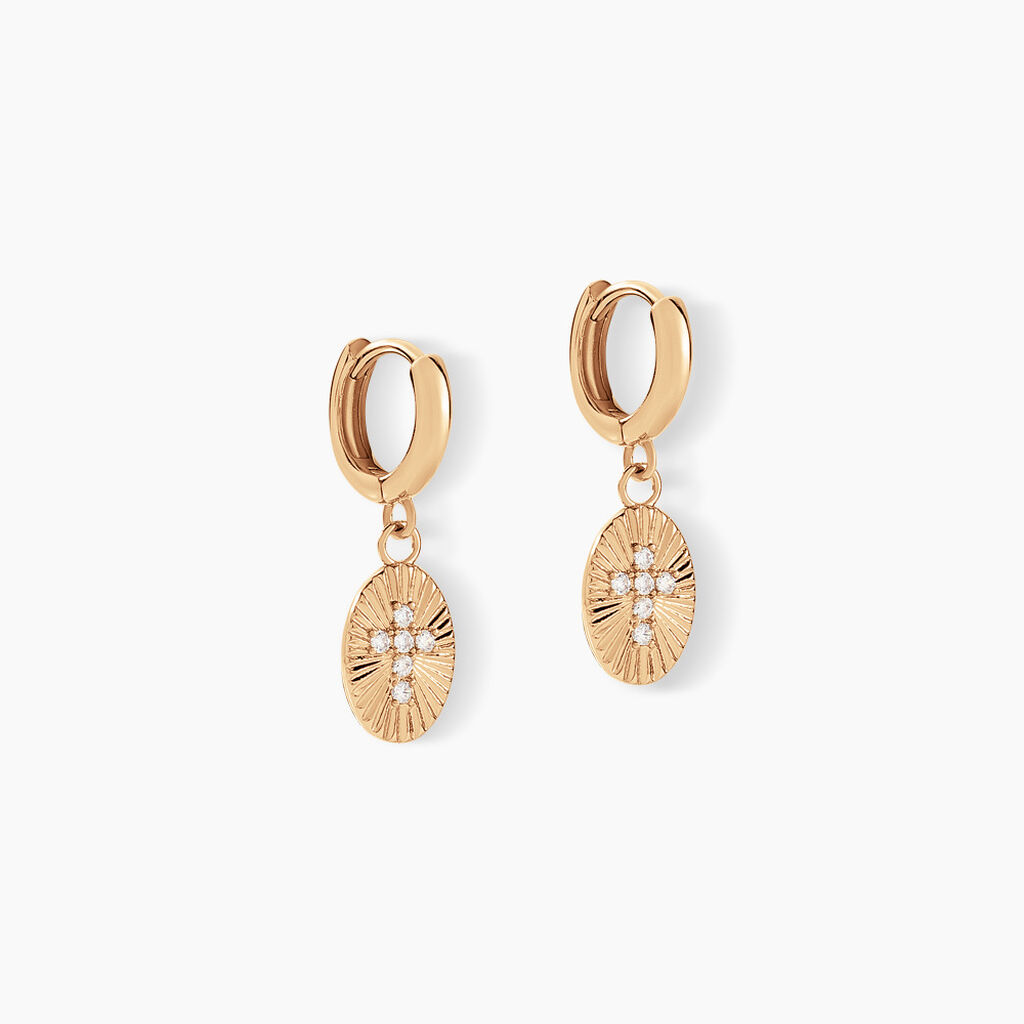 Créoles Embrasement Plaqué Or Jaune Oxyde De Zirconium - Boucles d'oreilles créoles Femme | Histoire d’Or