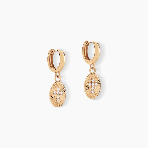 Créoles Embrasement Plaqué Or Jaune Oxyde De Zirconium - Boucles d'oreilles créoles Femme | Histoire d’Or