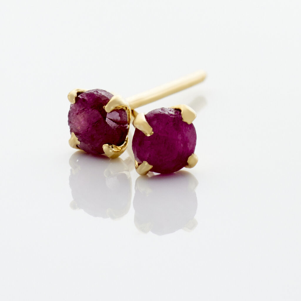 Boucles D'oreilles Puces Elea Serti Griffe Or Jaune Rubis - Clous d'oreilles Femme | Histoire d&rsquo;Or